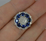 5ct Oval Cut Blue Sapphire Engagement Ring Cluster Cocktail 14k WhiteGold Finish