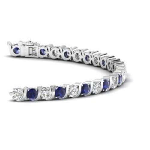 15Ct Round Blue Sapphire Diamond Wave Design Tennis Bracelet 14K White Gold Over