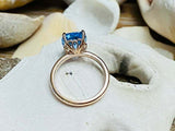 2.3ct Engagement Ring Cushion Cut Blue Topaz Solitaire 14k Yellow Gold Finish