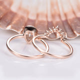 Bridal Set Promise Engagement Ring 1.7ct Pear Cut Diamond 14k Rose Gold Finish