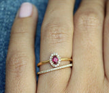 1.2ct Oval Cut Pink Ruby Engagement Ring Halo Minimalist 14k Rose Gold Finish