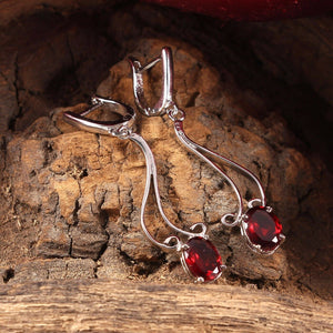 2ct Oval Cut Red Garnet Hanging LeverBack Drop Earrings 14k White Gold Finish