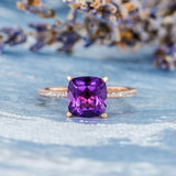 1ct Cushion Cut Purple Amethyst Solitaire Engagement Ring 14k Rose Gold Finish