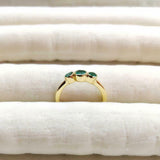 0.75ct Round Cut Green Emerald Trilogy Engagement Ring 14k Yellow Gold Finish