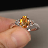 1ct Oval Yellow Citrine Promise Solitaire Engagement Ring 14k White Gold Finish