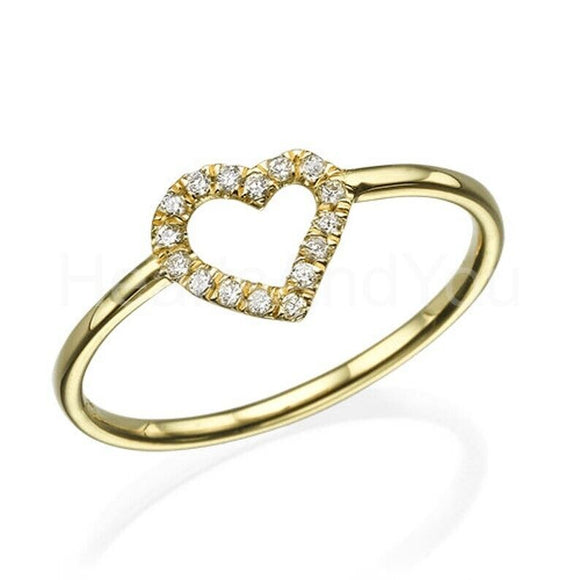 0.25ct Round Cut Moissanite Open Heart Minimalist Ring 14k Yellow Gold Plated