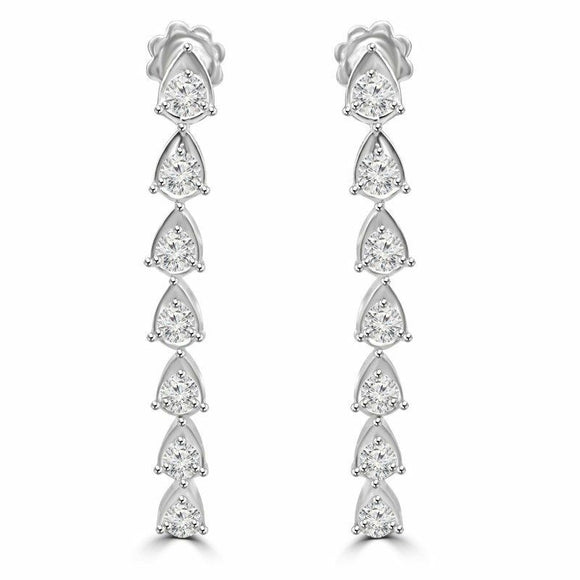 2ct Round Cut VVS1 D Diamond Straight Drop Earrings Women 14k White Gold Finish