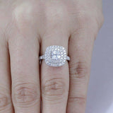 4Ct Cushion Cut Diamond Accent Double Halo Engagement Ring 14K White Gold Finish