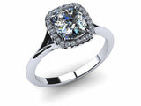 1.6ct Cushion Cut Diamond Halo Split Shank Engagement Ring 14k WY Gold Finish