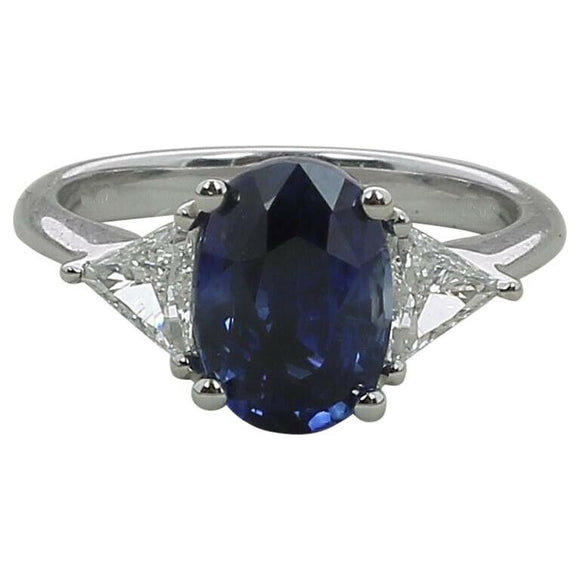 2ct Oval Cut Blue Sapphire Engagement Ring Solitaire Trilogy 14k White Gold Over