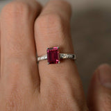 1ct Emerald Cut Pink Ruby Engagement Ring 14k WhiteGold Finish Accents Solitaire