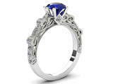 1.5ct Round Blue Sapphire Engagement Ring Vintage Filigree 14k White Gold Finish