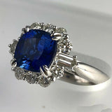 2ct Cushion Cut Blue Sapphire Diamond Halo Solitaire Ring 14k White Gold Finish