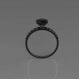 1.6ct Oval Cut Black Diamond Round Accent Solitaire Ring 14k Black Gold Finish