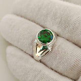 2.2ct Round Cut Green Emerald Bezel Set Solitaire Ring 14k White Gold Finish