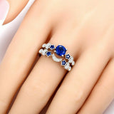 2ct Round Blue Sapphire Engagement Ring 14k White Gold Finish Unique Bridal Set