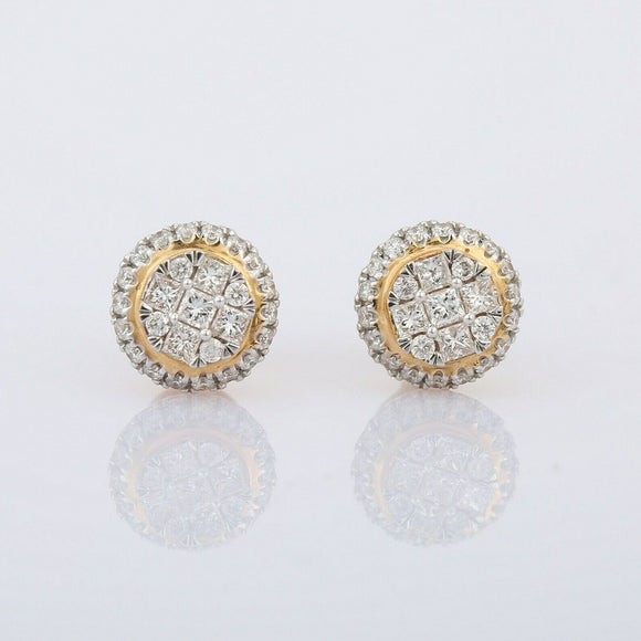 2.3ct Stud Earrings Princess Round Cut Diamond Halo 14k Yellow Gold Finish