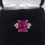 1.7ct Emerald Cut Pink Sapphire Side Diamond Engagement Ring 14k White Gold Over