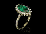 1.9ct Marquise Cut Green Emerald Engagement Ring Halo 14k Yellow Gold Finish