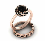 Bridal Set Band Engagement Ring 2ct Round Cut Black Diamond 14k Rose Gold Finish