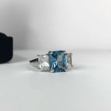 2.5ct Emerald Cut Blue Tanzanite Trilogy Engagement Ring 14k White Gold Finish