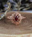 1.6ct Oval Cut Red Garnet Engagement Ring 14k Rose Gold Finish Vintage Milgrain