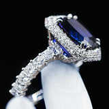 3ct Cushion Cut Blue Sapphire Engagement Ring 14k WhiteGold Finish Halo Cocktail