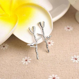 Cute Lovely Bird on Twig Tree Branch Women Stud Earrings 14k White Gold Finish