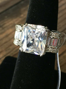 5Ct Radiant Cut Diamond Iced Eternity Engagement Ring 14K White Gold Over