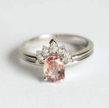 1.5ct Oval Cut Morganite Engagement Ring 14k White Gold Finish Curved Trio Set