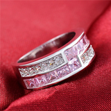 3Ct Princess Cut Pink Sapphire Diamond Wide Wedding Ring 14K White Gold Finish