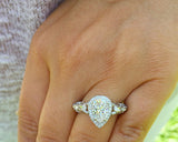 Antique Vintage Halo Engagement Ring 2ct Pear Cut Diamond 14k White Gold Finish