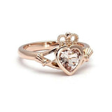 0.6ct Heart Cut Peach Morganite Engagement Ring 14k Rose Gold Finish Claddagh