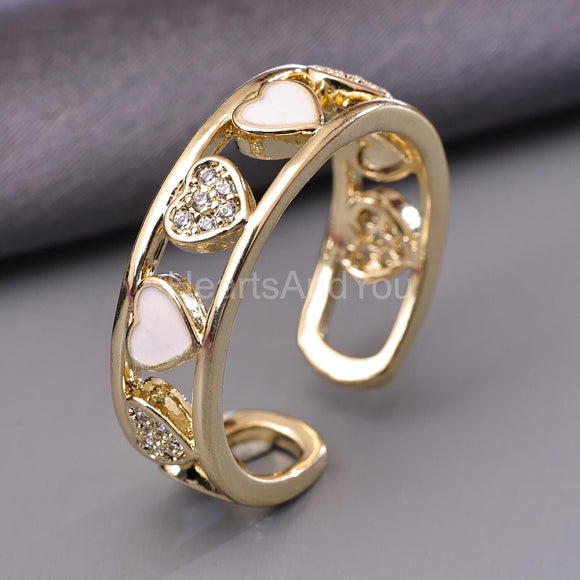 0.6ct Round Cut Moissanite Cluster Heart Cuff Women Ring 14k Yellow Gold Plated