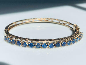 5ct Round Cut Blue Sapphire Filigree Bracelet 14K Yellow Gold Finish