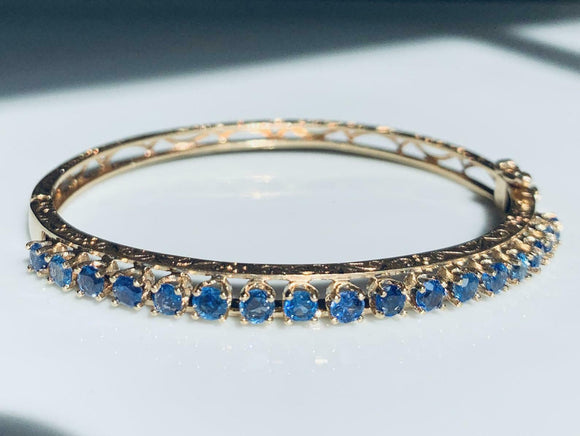 5ct Round Cut Blue Sapphire Filigree Bracelet 14K Yellow Gold Finish