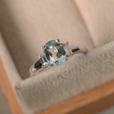 2ct Oval Cut Blue Aquamarine Baguette Accents Trilogy Ring 14k White Gold Finish