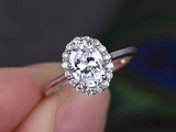 1.5ct Oval Cut Diamond Engagement Ring 14k White Gold Finish Halo Floral Promise