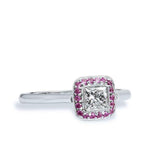 2ct Princess Cut Diamond Engagement Ring Pink Sapphire Halo 14k White Gold Over