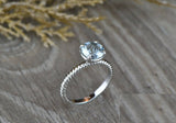 1ct Oval Cut Blue Aquamarine Engagement Ring 14k WhiteGold Finish Rope Solitaire