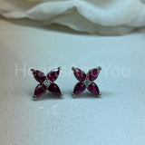 2ct Pear Cut Simulated Pink Ruby Floral Stud Earrings 14k White Gold Plated