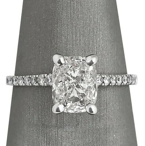 2Ct Elongated Cushion Cut Diamond Solitaire with Accent Ring 14K White Gold Over