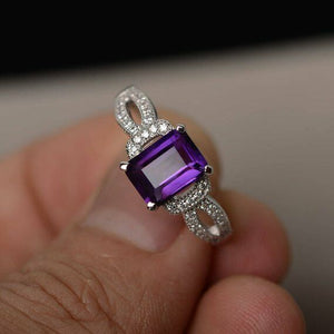 2ct Emerald Cut Purple Amethyst Engagement Ring 14k White Gold Finish Split Band