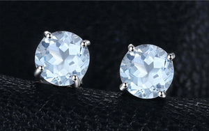 2.3ct Stud Earrings Round Cut Blue Aquamarine Solitaire 14k White Gold Finish