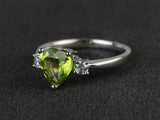 1.4ct Engagement Ring Heart Cut Green Peridot Three Stone 14k White Gold Finish