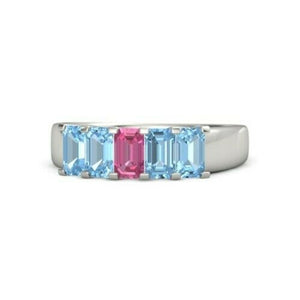 5Ct Emerald Cut Pink Sapphire Blue Aquamarine Band Ring 14K White Gold Finish