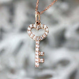 0.7ct Round Cut Diamond Pendant Heart Key Design 14k Rose Gold Finish NO CHAIN