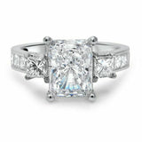 4Ct Radiant Cut Diamond Princess Accents Engagement Ring 14K White Gold Finish