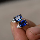 2ct Emerald Cut Blue Sapphire Diamond Elegant Stud Earring 14k White Gold Finish