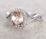 1.2ct Oval Cut Peach Morganite Engagement Ring 14k White Gold Finish Split Shank